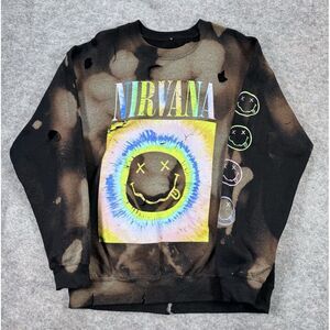 Nirvana Women L Graphic Sweater Black Streetwear Emo Punk Tagless Boxy Baggy